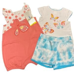 Kids Headquarters Girl's Butterfly 3 Piece Romper 9 Month’s NWT